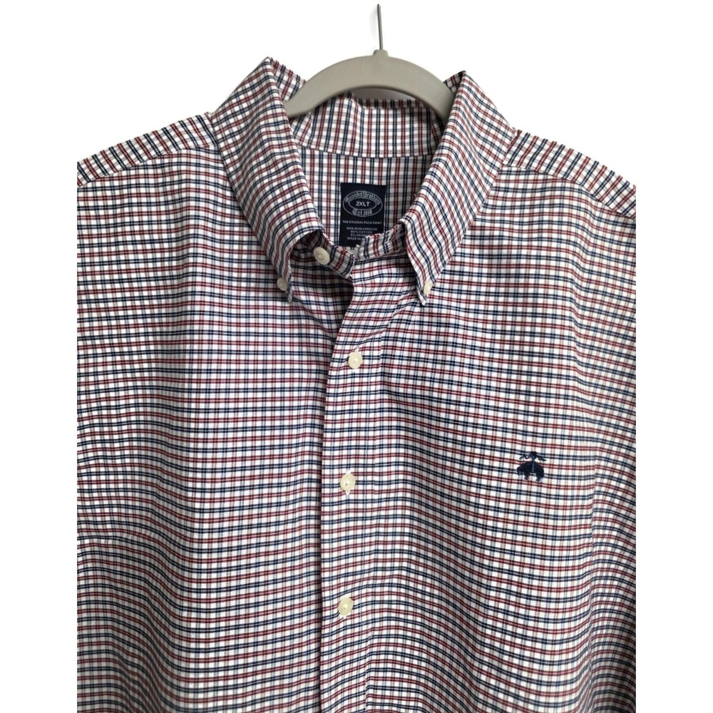 Brooks Brothers 2XLT Red Blue Plaid Non-Iron Stretch Original Polo Shirt Mens